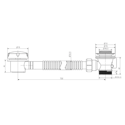 Aqualine - Vaňová súprava s bovdenom, dĺžka 730 mm, mosadz/chróm TY1006