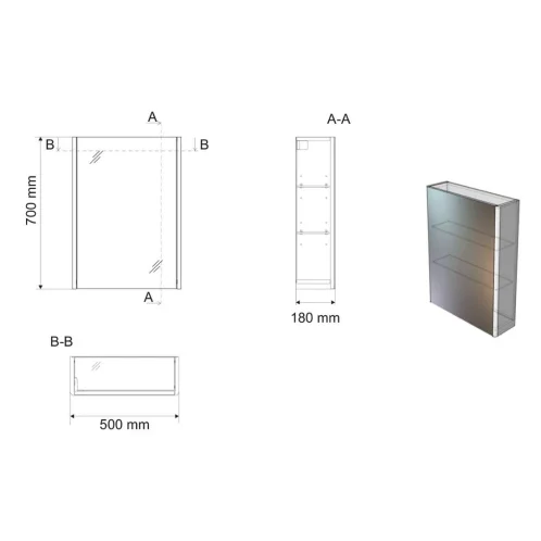 Aqualine Deneb - Zrkadlová skrinka, 50x70x18 cm, 1 dvierka, matná biela DN050