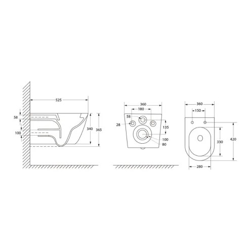 Aqualine Denica - Závesné WC, Vortex Rimless, biela PS8512