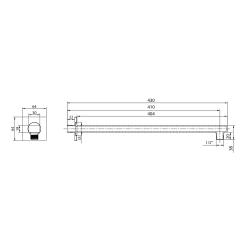 Aqualine - Sprchové rameno, 40 cm, matná čierna TQ043B