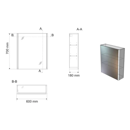 Aqualine Deneb - Zrkadlová skrinka, 60x70x18 cm, 1 dvierka, matná biela DN060