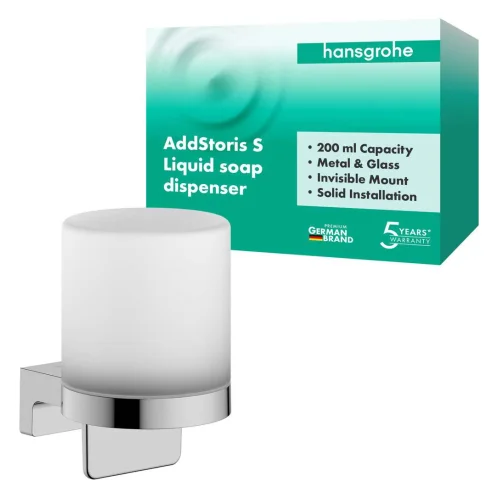 Hansgrohe AddStoris S - Dávkovač mydla s držiakom, matné sklo/chróm 41765000