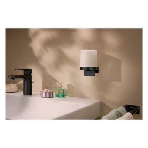 Hansgrohe AddStoris S - Dávkovač mydla s držiakom, matné sklo/matná čierna 41765670