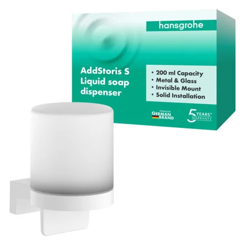 Hansgrohe AddStoris S - Dávkovač mydla s držiakom, matné sklo/matná biela 41765700