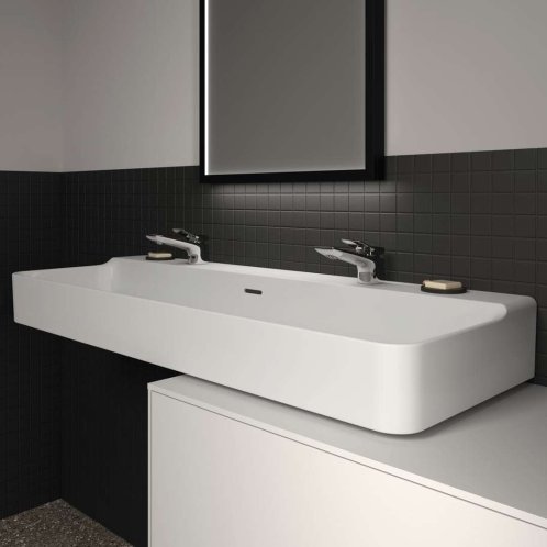 Ideal Standard Conca Ceram - Dvojumývadlo na dosku, 120x45 cm, s prepadom, otvory na batérie, biela T383901