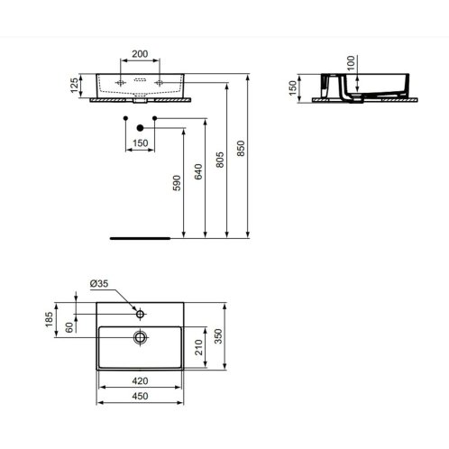 Ideal Standard Extra - Umývadielko na dosku, 45x35 cm, s prepadom, otvor na batériu, biela T391701