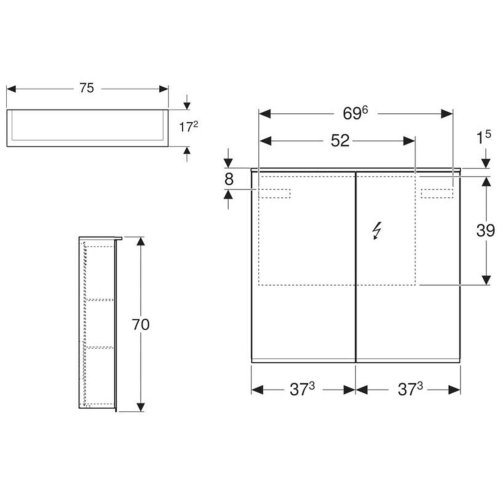 Geberit Option - Zrkadlová skrinka s osvetlením, 75x70x17 cm 500.206.00.1