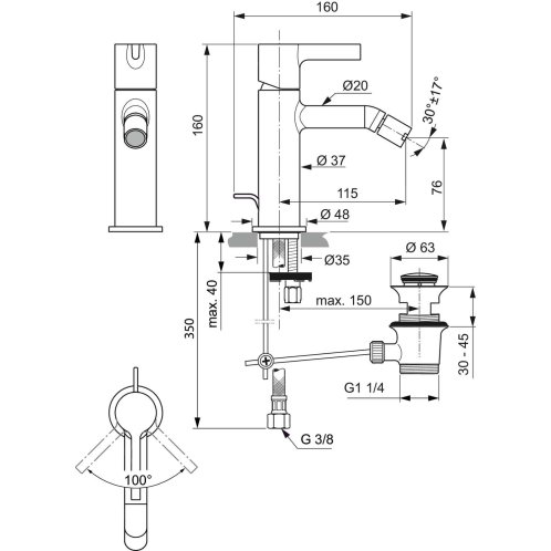 Ideal Standard Joy - Bidetová batéria s výpustom, chróm BC784AA