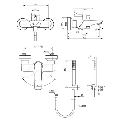 Ideal Standard Connect Air - Vaňová batéria s príslušenstvom, Brushed Gold A7056A2