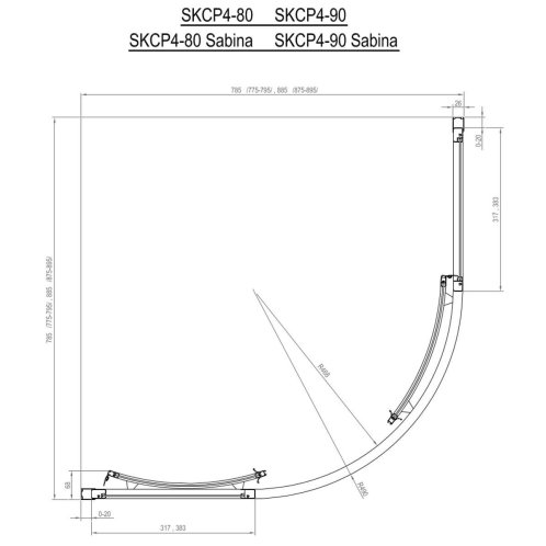 Ravak Supernova - Štvrťkruhový sprchový kút štvordielny SKCP4-90, 88-90 cm, satin/sklo Grape 3117OU02ZG