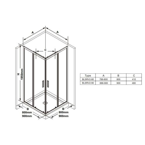Ravak Blix - Sprchový kút Slim BLSRV2-90, 90x90 cm, čierna/číre sklo X1LM70300Z1