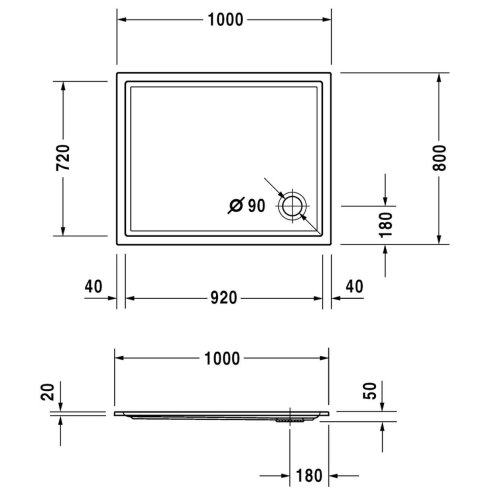 Duravit Starck Slimline - Sprchová vanička, 100x80 cm, Antislip, biela 720119000000001