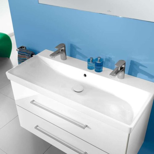Villeroy & Boch Avento - Dvojumývadlo nábytkové, 100x47 cm, s prepadom, otvory na batérie, CeramicPlus, Stone White 4156A4RW