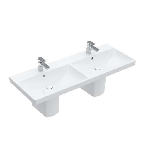 Villeroy & Boch Avento - Dvojumývadlo nábytkové, 120x47 cm, s prepadom, otvory na batérie, CeramicPlus, Stone White 4A23CKRW
