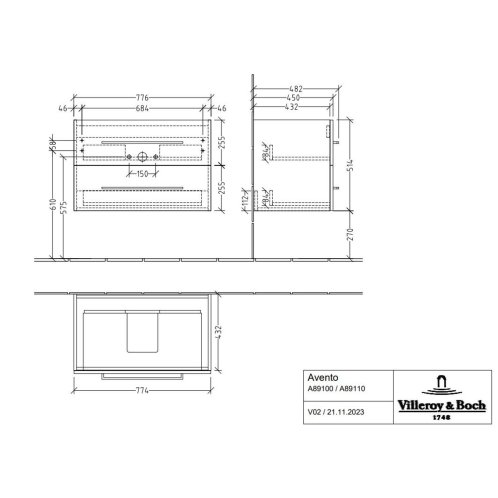 Villeroy & Boch Avento - Umývadlová skrinka, 78x51x45 cm, 2 zásuvky, Oak Kansas A89100RH
