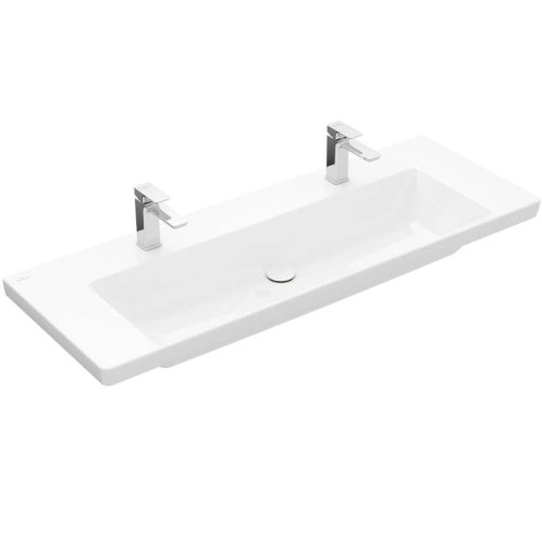 Villeroy & Boch Subway 3.0 - Dvojumývadlo 130x48 cm, bez prepadu, otvory na batérie, CeramicPlus, alpská biela 4A70D1R1