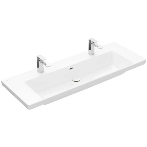 Villeroy & Boch Subway 3.0 - Dvojumývadlo, 130x47 cm, s prepadom, otvory na batérie, alpská biela 4A70D401