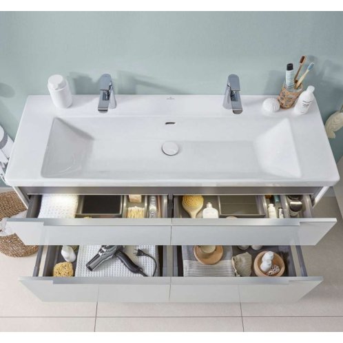 Villeroy & Boch Subway 3.0 - Dvojumývadlo, 130x48 cm, s prepadom, otvory na batérie, CeramicPlus, alpská biela 4A70D4R1