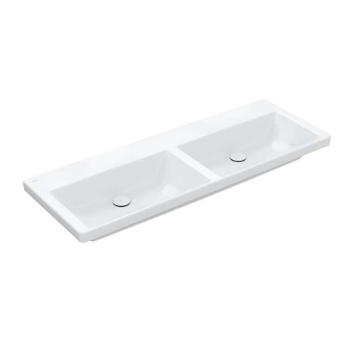 Villeroy & Boch Subway 3.0 - Dvojumývadlo nábytkové, 130x47 cm, bez prepadu, bez otvoru na batérie, CeramicPlus, alpská biela 4A71D3R1