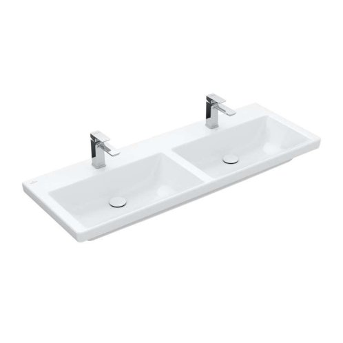 Villeroy & Boch Subway 3.0 - Dvojumývadlo nábytkové, 130x47 cm, bez prepadu, otvory na batérie, CeramicPlus, Stone White 4A71D1RW