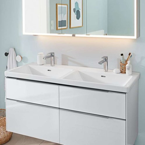 Villeroy & Boch Subway 3.0 - Dvojumývadlo nábytkové, 130x47 cm, s prepadom, otvory na batérie, CeramicPlus, Stone White 4A71D5RW
