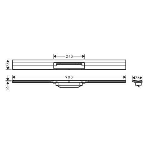 Hansgrohe RainDrain Flex - Lineárny sprchový žľab s nerezovým roštom 900, k stene, skrátiteľný, matná čierna 56052670