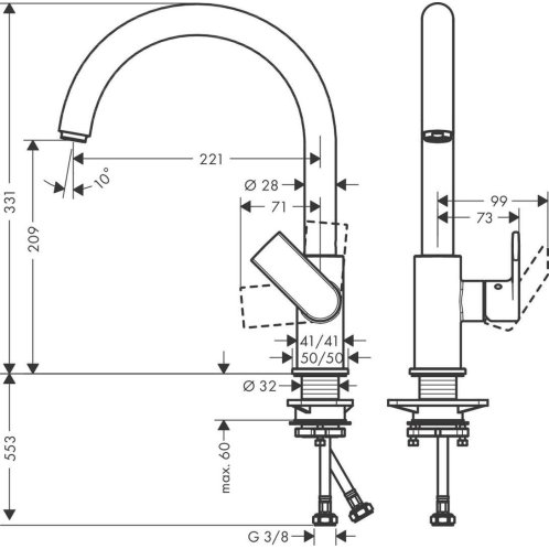 Hansgrohe Vernis Shape M35 - Drezová batéria, chróm 71871000
