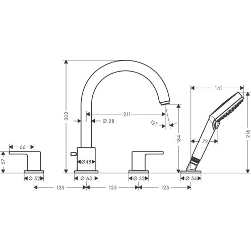 Hansgrohe Vernis Shape - Batéria na okraj vane, 4-otvorová inštalácia, chróm 71459000