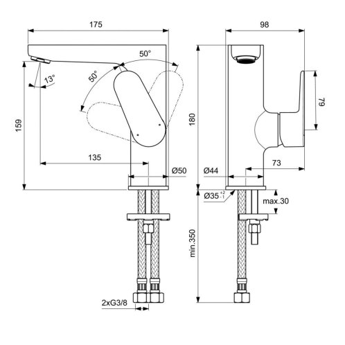Ideal Standard Cerafine O - Umývadlová batéria, čierna BC555XG