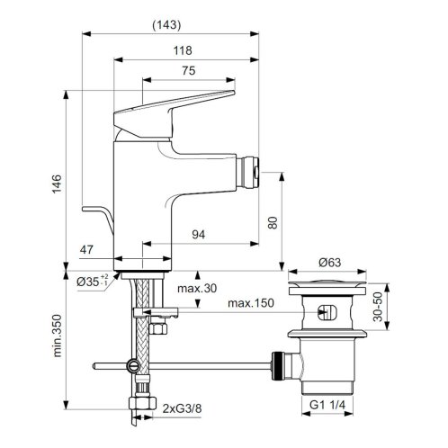 Ideal Standard CeraPlan - Bidetová batéria s výpusťou, chróm BD248AA