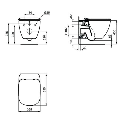 Ideal Standard Tesi - Závesné WC s doskou SoftClose, Aquablade, čierna T3546V3