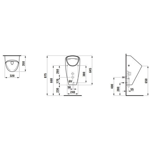 Laufen Caprino - Elektronický pisoár Plus, zadný prívod, Rimless, antivandal, matná biela H8410667574011