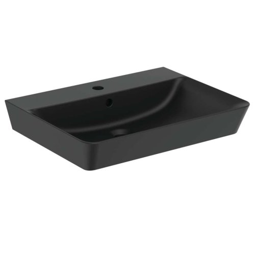 Ideal Standard Connect Air - Umývadielko Cube, 40x35x16 cm, s prepadom, otvor na batériu, čierna E0307V3