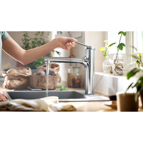Hansgrohe Zesis M33 - Drezová batéria 150, s výsuvnou spŕškou, sBox lite, chróm 74803000