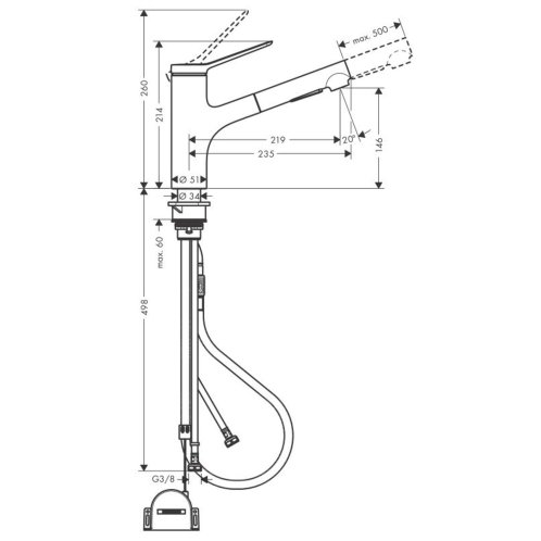 Hansgrohe Zesis M33 - Drezová batéria 150, s výsuvnou spŕškou, sBox lite, chróm 74803000