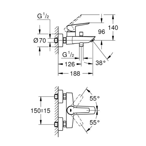 Grohe QuickFix Start - Vaňová nástenná batéria, chróm 24206002