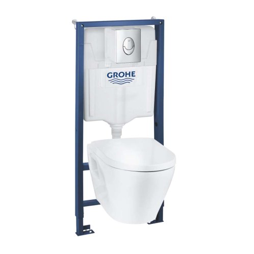 Grohe Solido - Set predstenovej inštalácie, klozetu Serel a dosky SoftClose, tlačidla Štart, chróm/biela 39583000