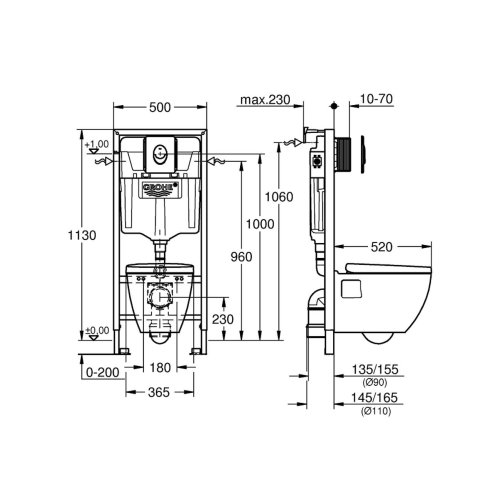 Grohe Solido - Set predstenovej inštalácie, klozetu Serel a dosky SoftClose, tlačidla Štart, chróm/biela 39583000