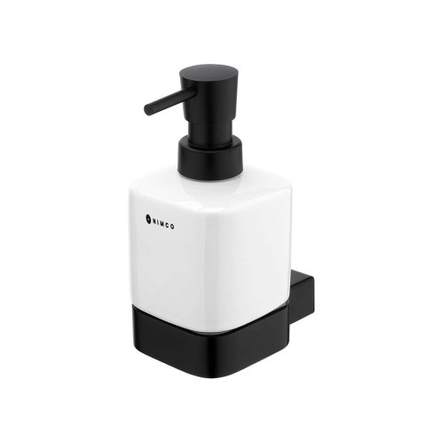 Nimco Kibo - Dávkovač mydla keramický, s držiakom, 250 ml, biela/čierny mat Ki-14031K-T-90
