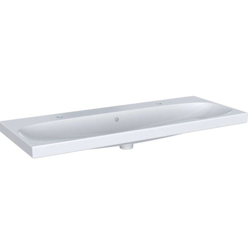 Geberit Acanto - Dvojumývadlo, 120x48 cm, s prepadom, 2 otvory na batérie, KeraTect, biela 501.880.00.2
