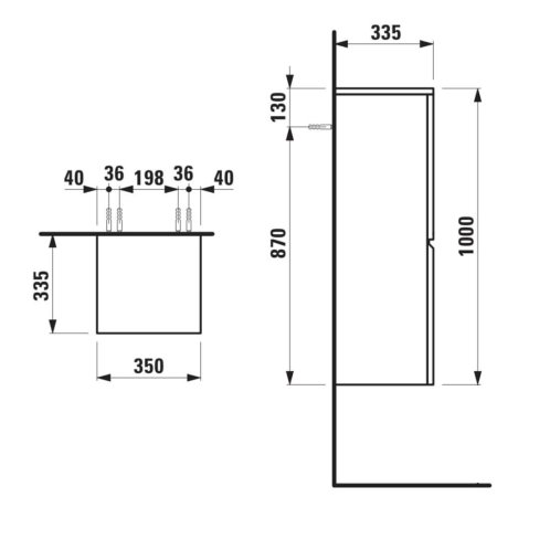 Laufen Pro S - Bočná skrinka, 100x35x34 cm, pánty vľavo, lesklá biela H4831110954751