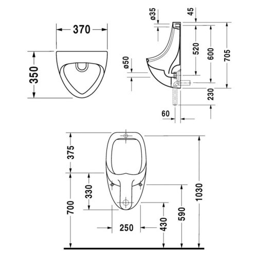 Duravit Urinals - Pisoár, zadný prívod, biela 0847370000