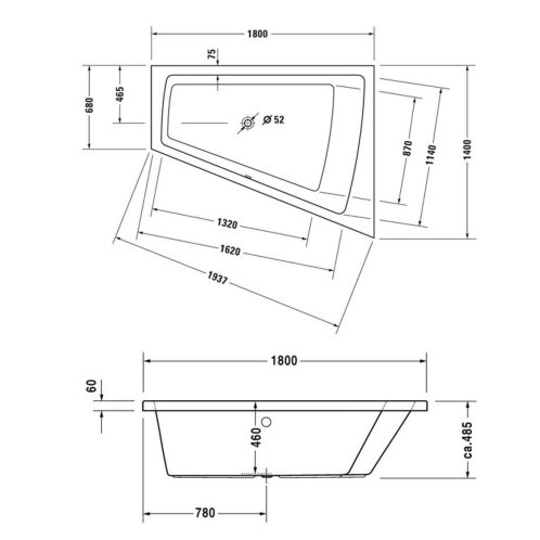 Duravit Paiova - Vaňa asymetrická, 180x140 cm, pravá, biela 700217000000000