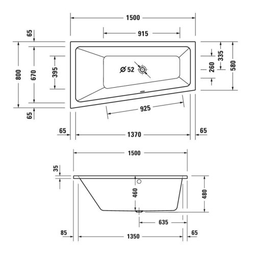 Duravit Duravit No.1 - Vaňa asymetrická, 150x80 cm, ľavá, biela 700504000000000