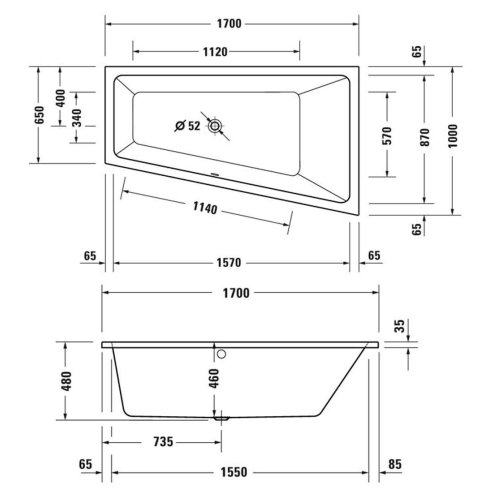 Duravit Duravit No.1 - Vaňa asymetrická, 170x100 cm, pravá, biela 700509000000000