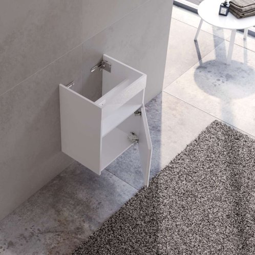 Keuco Stageline - Umývadlová skrinka, 46x63x38 cm, 1 dvierka, pánty vpravo, s osvetlením a USB, biela 32822300102