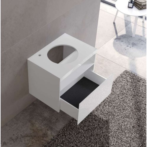 Keuco Stageline - Umývadlová skrinka, 65x55x49 cm, s výrezom na umývadlo a batériou vľavo, biela 32854300000