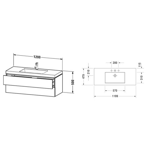 Duravit L-Cube - Skrinka s umývadlom, 50x120x48 cm, 2 zásuvky, biela vysoký lesk LC6929O2222