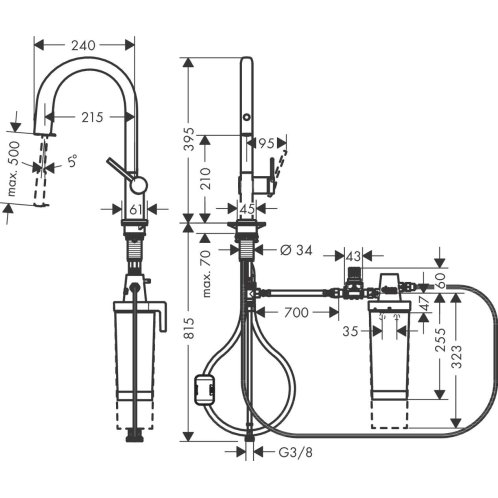 Hansgrohe Aqittura M91 - Drezová batéria s výsuvnou koncovkou a filtráciou, chróm 76801000