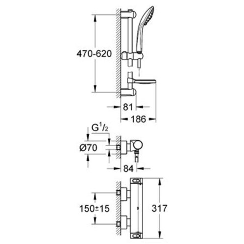 Grohe Grohtherm 2000 - Termostatická sprchová batéria, sprchová súprava 60 cm, chróm 34195001